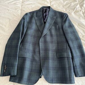Men's Green & Blue Plaid Blazer Loro Piana Fabric
